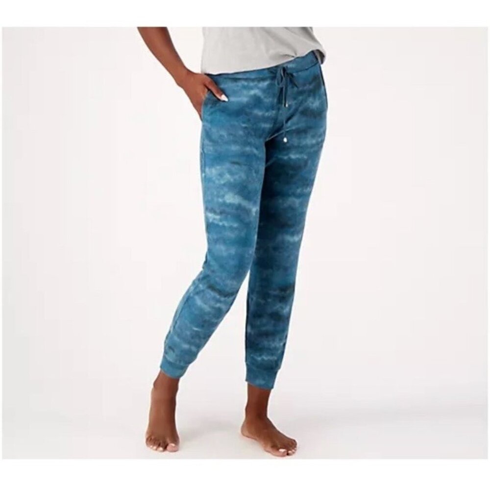 Susan Graver Lifestyle Regular Printed Cashmoozie Jogger Pants Size XL Teal NEW